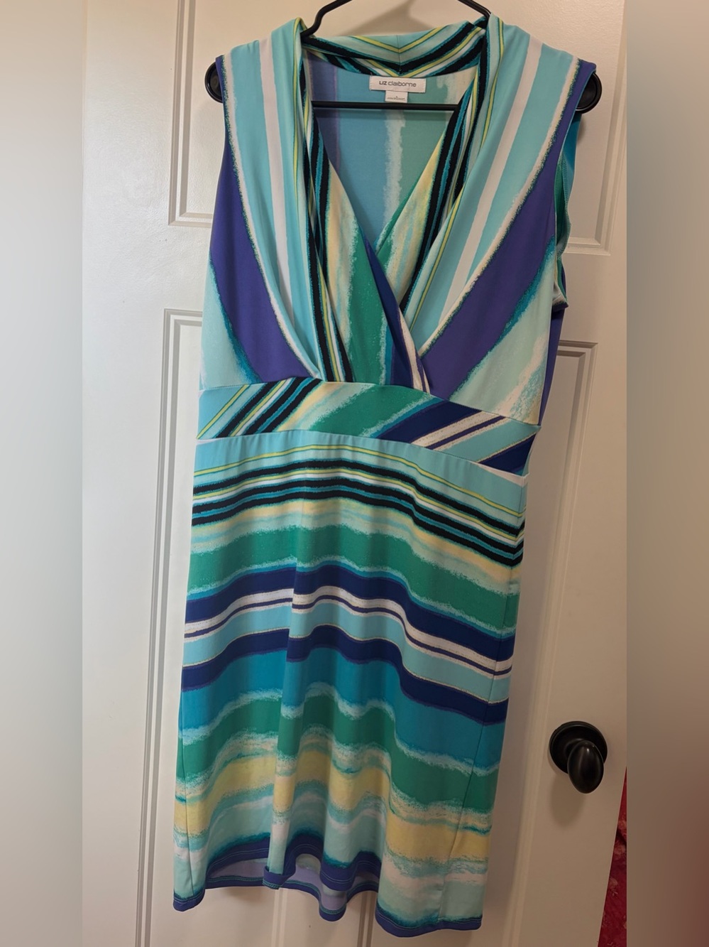 Striped V-Neck Maxi Dress in Teal and Blue